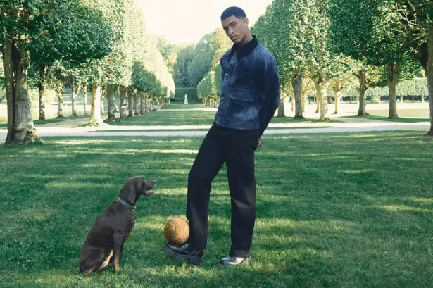 Featuring football star Jude Bellingham and actor Callum Turner in hunting-inspired gear and taditional British tailoring.